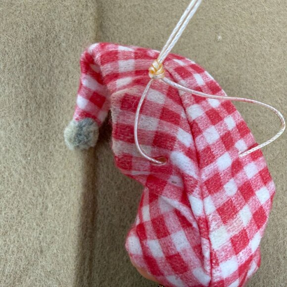 Vintage Christmas Elf Pixie Boy Ornament Red Gingham Stocking Cap Hat Pajamas - Picture 4 of 6